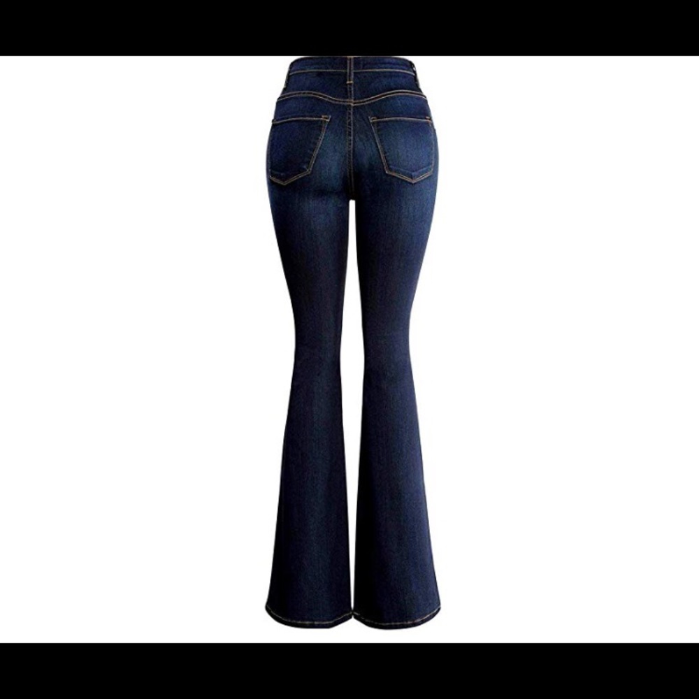 High Waist womens Flare Bell Bottom 70s blue Jeans - Picture 5 of 5